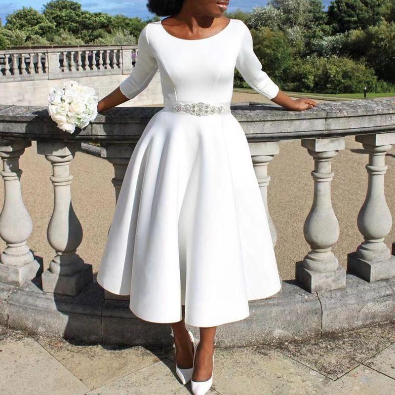 

Fashion New Arrival Pure Color Big Swing Dress Elegant Party Dress Temerament High Waist Dress White S