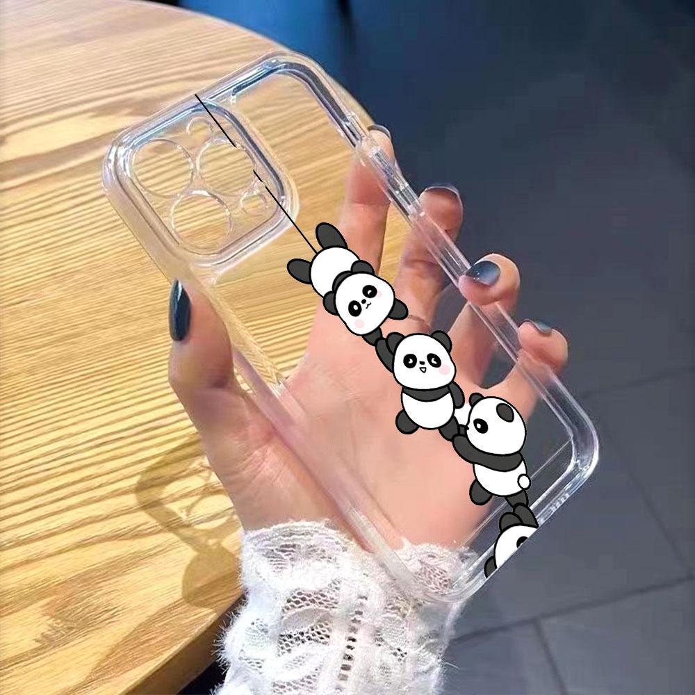 Cute Pandas Hanging in Line Transparent soft TPU Phone Case for Xiaomi Redmi Note 15 14 13 12 11 10 9 Pro Plus 4G 5G Soft Cover