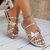 Fashion Butterfly Design Woman Slippers Summer Chic Rose Gold Metal Band Slides Ladies Casual Outdoor Flat Beach Sandal Shoes Plus Size
