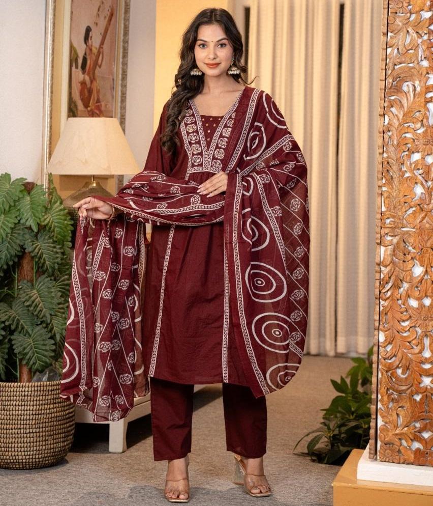 Indian Women Cotton Designer Kurta Pant Dupatta Set Bollywood Top Tunic Kurti Salwar Suit