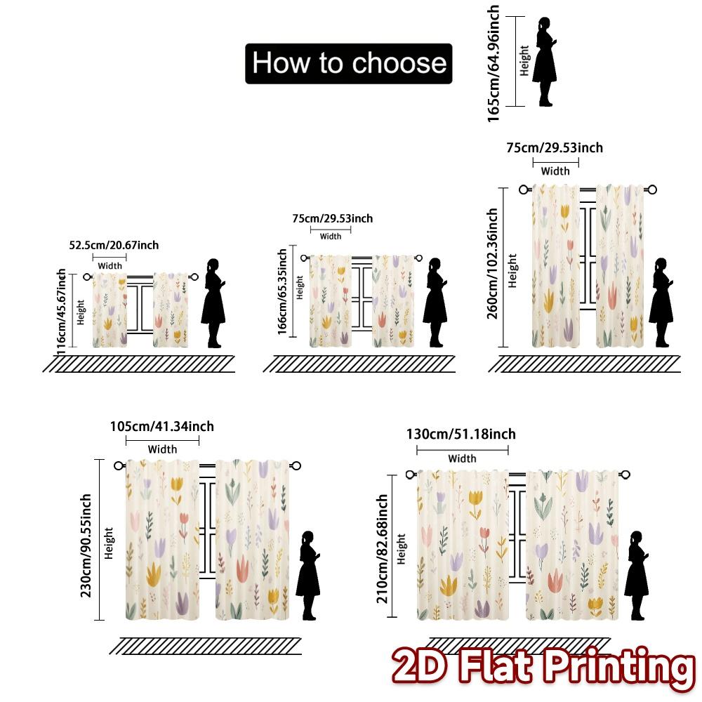 2D FLAT PRINTING 2pcs Curtains (Without Rod) Floral Spring Celebration Design (3) Holiday Ramadan Printed Curtains Versatile