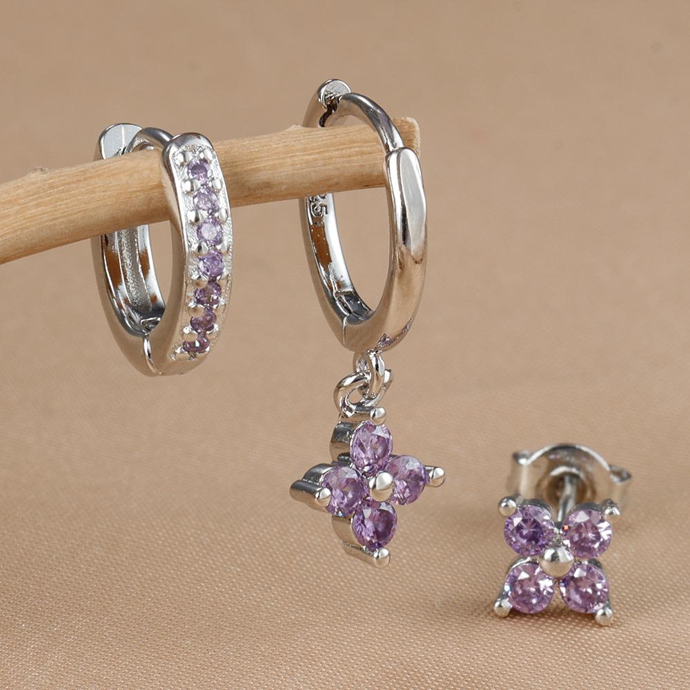 3PCS Fashion Gold Color Crystal Zirconia Drop Earrings Set for Women Stainless Steel Flower Dangle Earring Korean Jewelry aretes