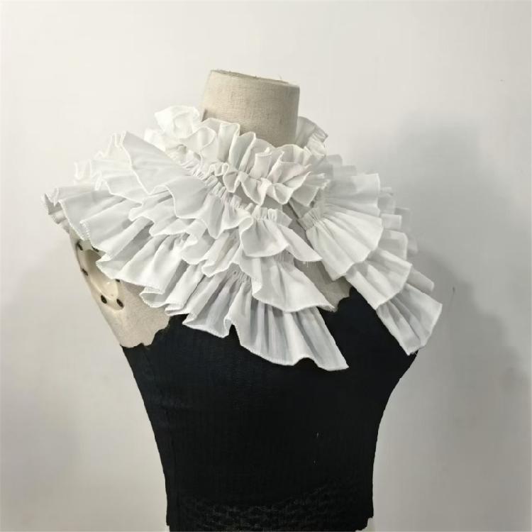 Vintage Weißer Baumwoll Abnehmbarer Falscher Kragen mit Mehrlagigem Rüschen Elegant Plissiertem Schal für Damen Viktorianische Kostüme