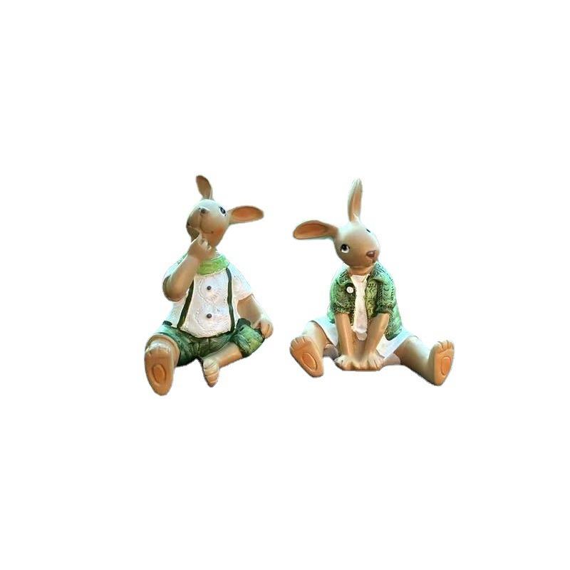 Rural Style Creative Cartoon Resin Handicraft Rabbit Figurine for Tabletop Decoration, Home and Garden Decor Item