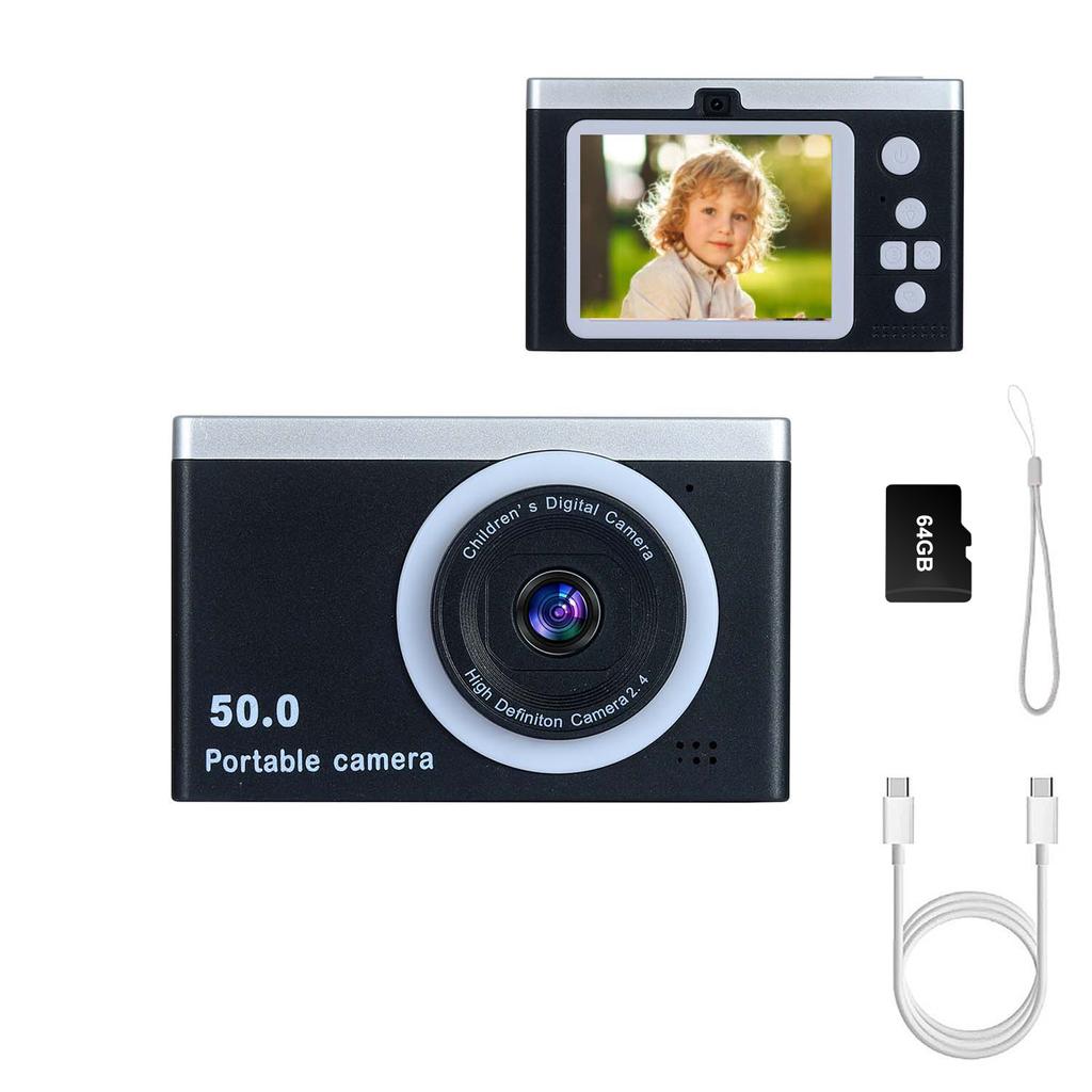 Cameră duală Camere de jucărie pentru copii Lumină de umplere inel pentru copii Camera digitală 1080P Înregistrare video cu card 64G Fată băiat Cadou de aniversare