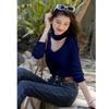 MOKANA Women's Hollow-Out V-Neck Long Sleeve Knit Sweater