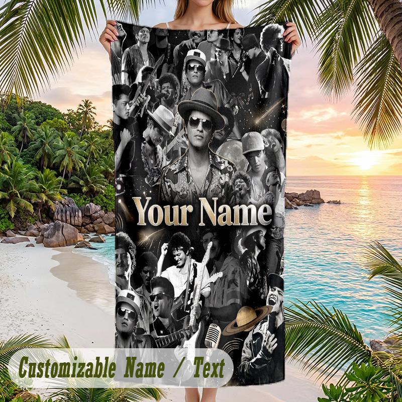 Serviette de plage Bruno Mars, Texte personnalisé avec nom, Serviette grande et absorbante à séchage rapide pour la plage et la piscine