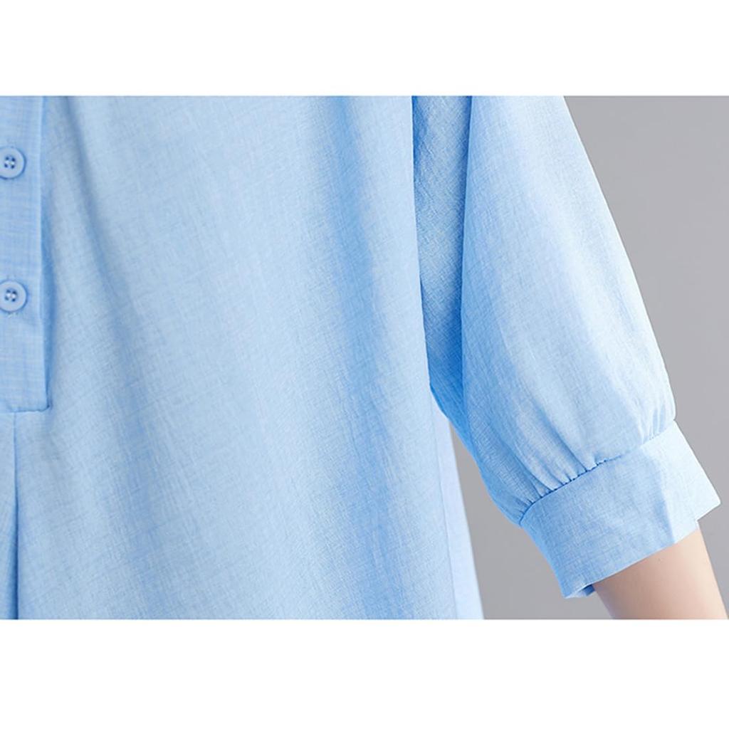 Short Loose Large Size [JHIJSC] Women's Shirt, Sleeve, Summer, Office, Fit, Plain, Thin, 3/4 Sleeve, Stylish, (JP, Alphabet, 2XL, Black)