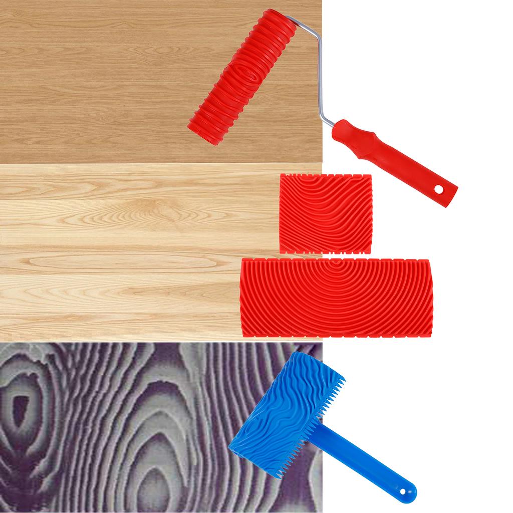 Wood Graining Tools Set Texture DIY Paint Rubber Roller Brush Pattern for Wall Room Home Yard Garden Decoration Painting Tools