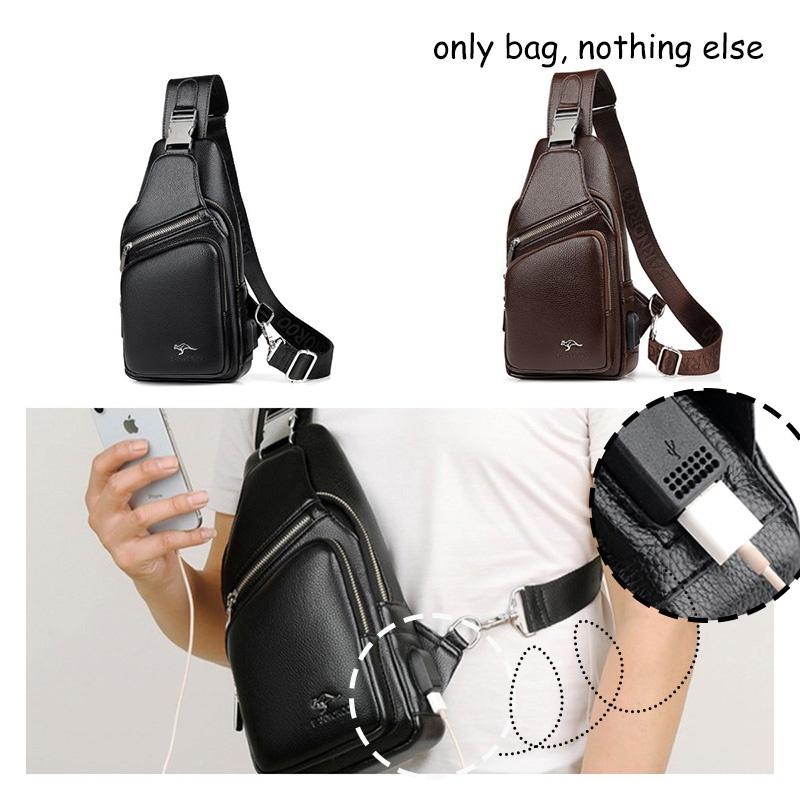Barnoroo New Men's Casual Chest Bag Fashionable Crossbody Bag With Usb Port Trendy Men's Bag