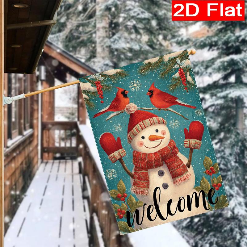 2D Flat, 2D Flat Christmas Hat Snowman Garden Flag_2 (1)- Outdoor Garden Flag Double-sided Home Decoration Courtyard Decoration Outdoor Decoration Law