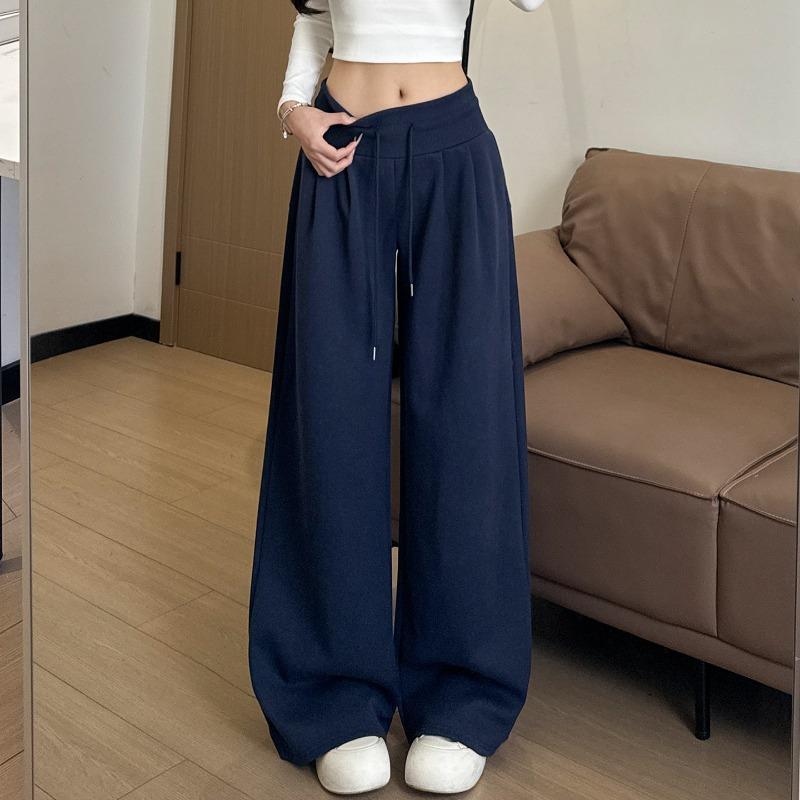 Navy blue sweatpants women's new spring and autumn low-rise sweatpants straight loose lazy small wide-leg pants