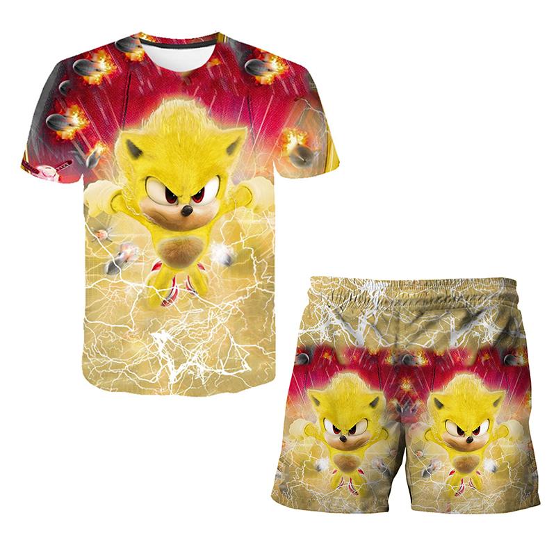 2025 MINISO Nuovo cartone animato giapponese Sonic 2 T-shirt per bambini top pantaloncini set due pezzi estivo ragazzo cartone animato carino SONIC T-shirt + pantaloni da spiaggia 120