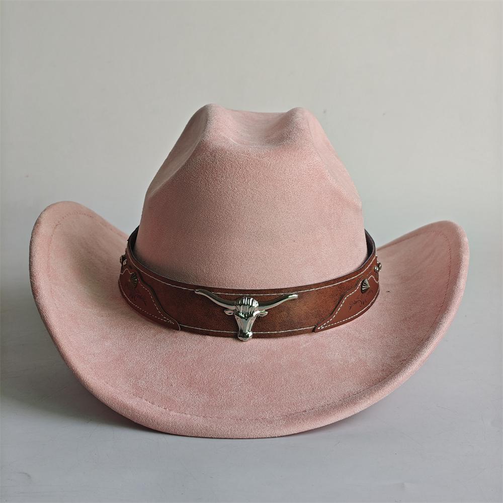 Bull Head Accessories Cowboy Hat For Women Men 7.5Cm Wide Brim Western Suede Hat For Cowboys And Cowgirls Sombrero Vaquero