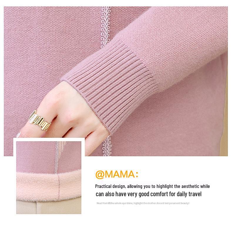 Mom's Winter Velvet Sweater: National Style Warm Base Layer for Middle-Aged & Elderly Women