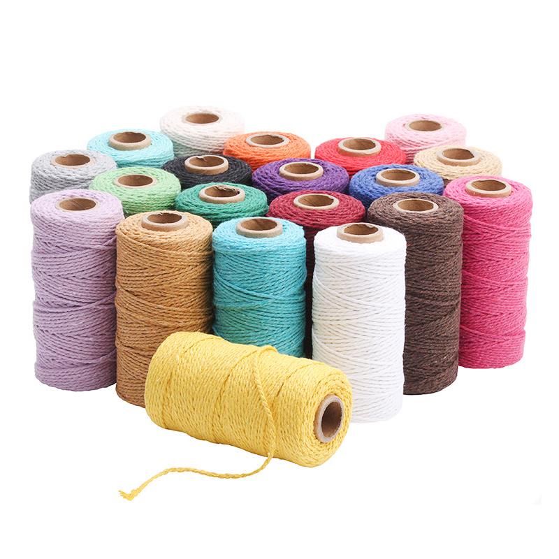 High Tenacity 3mm Thick Colored Twisted Macrame Eco-Friendly Cotton String Cord Rope Roll for Garment & Shoes Handbag Making
