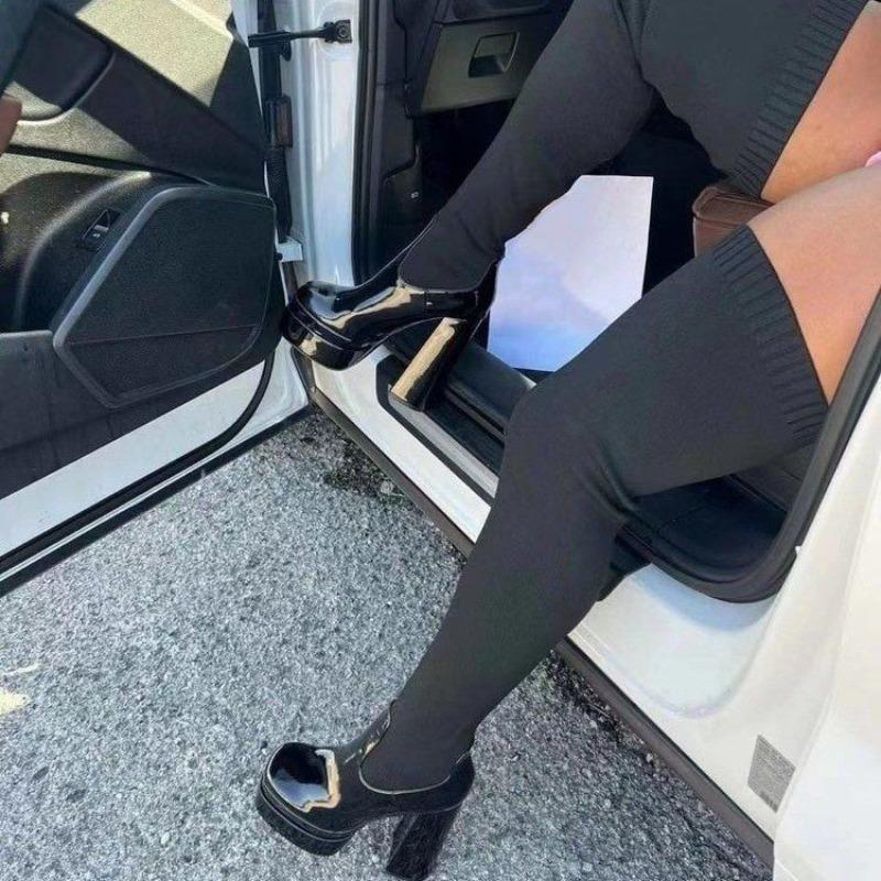 Fashion Over The Knee Thigh Boots Autumn New Paneled Stretch Cloth Sleeve Platform Block Heel Sock Boots