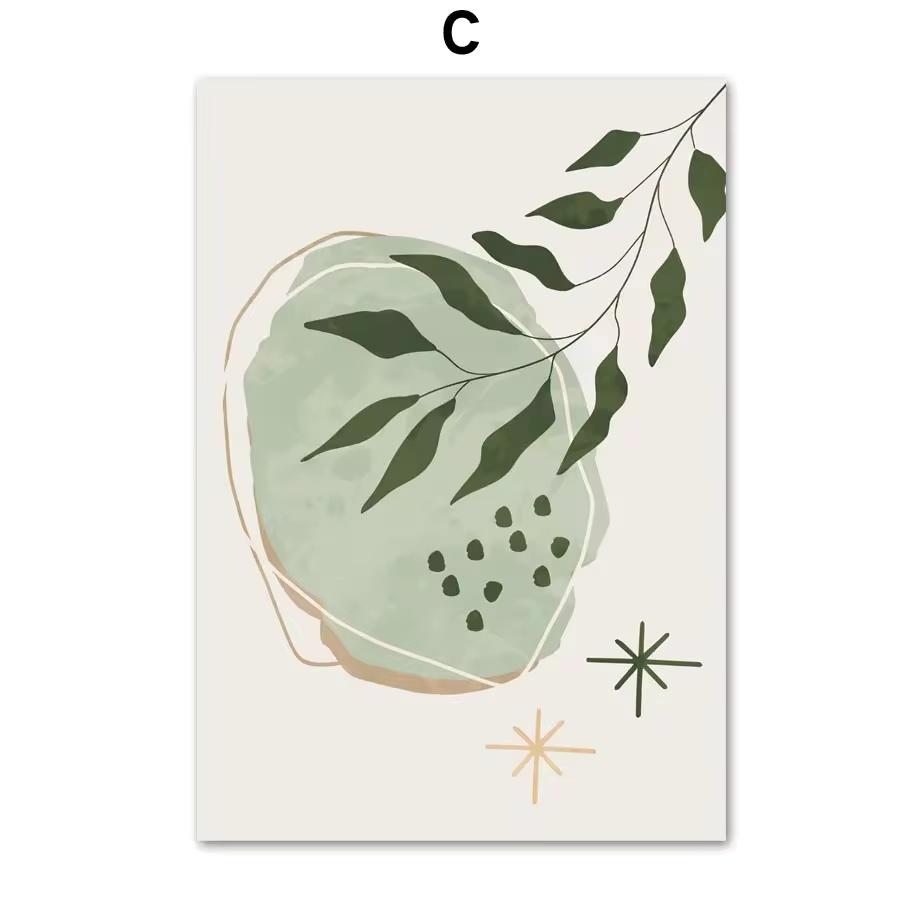 Boho Salbeigrün Pflanzen Leinwandmalerei Abstraktes Kunstwerk Geometrische Wandkunst Nordische Poster und Drucke Wandbilder Dekor