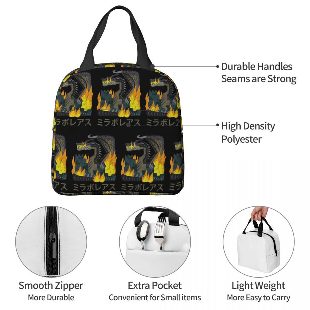 Monster Hunter World Iceborne Nargacuga Kanji Icon Insulated Lunch Bag for Women Office Cooler Thermal Food Box Tote Lunch Boxes