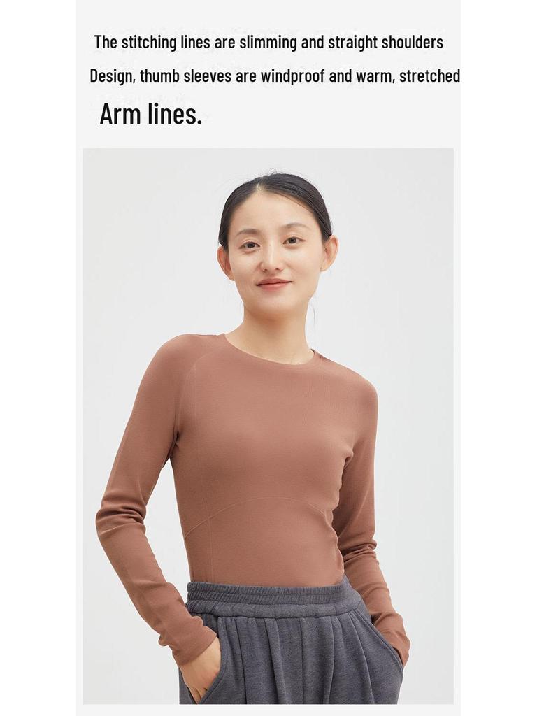 Women's Merino Wool and German Velvet Round Neck Bottoming Shirt - A-type Stitching and Thickened Skin-Beautifying Fabric