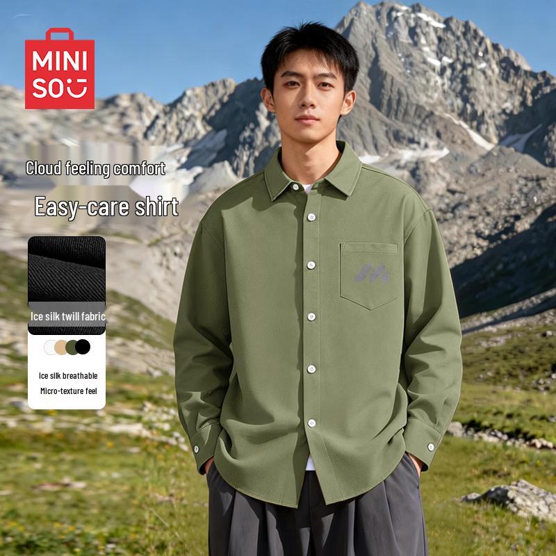 MINISO Men s Casual Long Sleeve Lapel Shirt XL