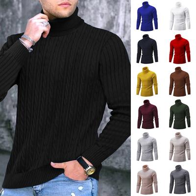 Autumn Winter Men's Knit Sweater High Neck Warmth Fashion Solid Color Slim Fit Male Bottoming Tops Jacquard Pullovers