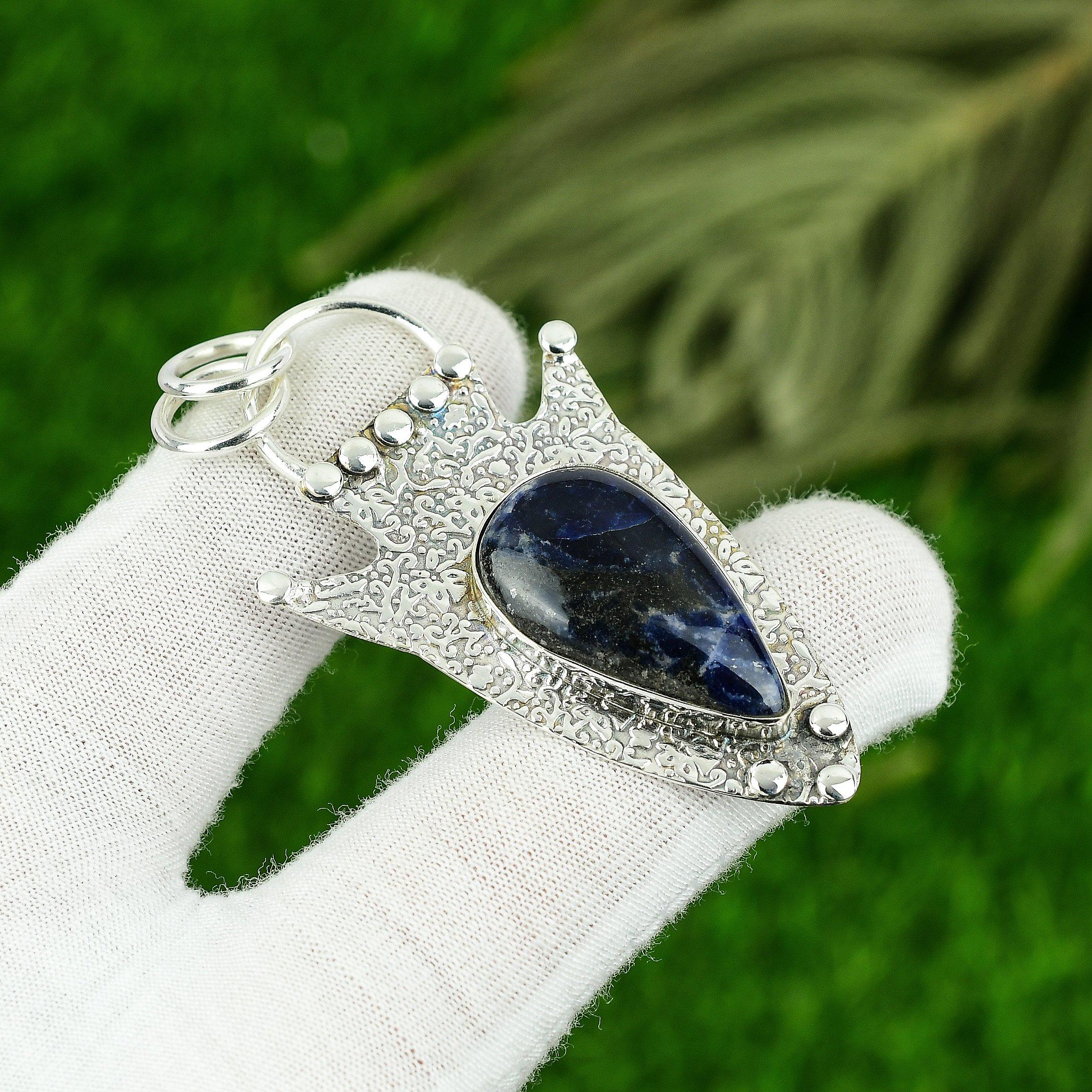 

Натуральный содалит драгоценный камень индийские украшения кулон из стерлингового серебра 925 пробы для девочек