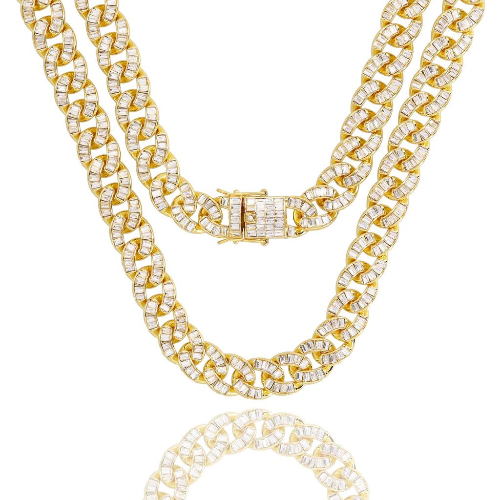 La LibeModa Bucket Cut Curb Chain 18k Gold with GP Y2K Hiphop Style Men's Necklace, Buckle, (Gold, 50)