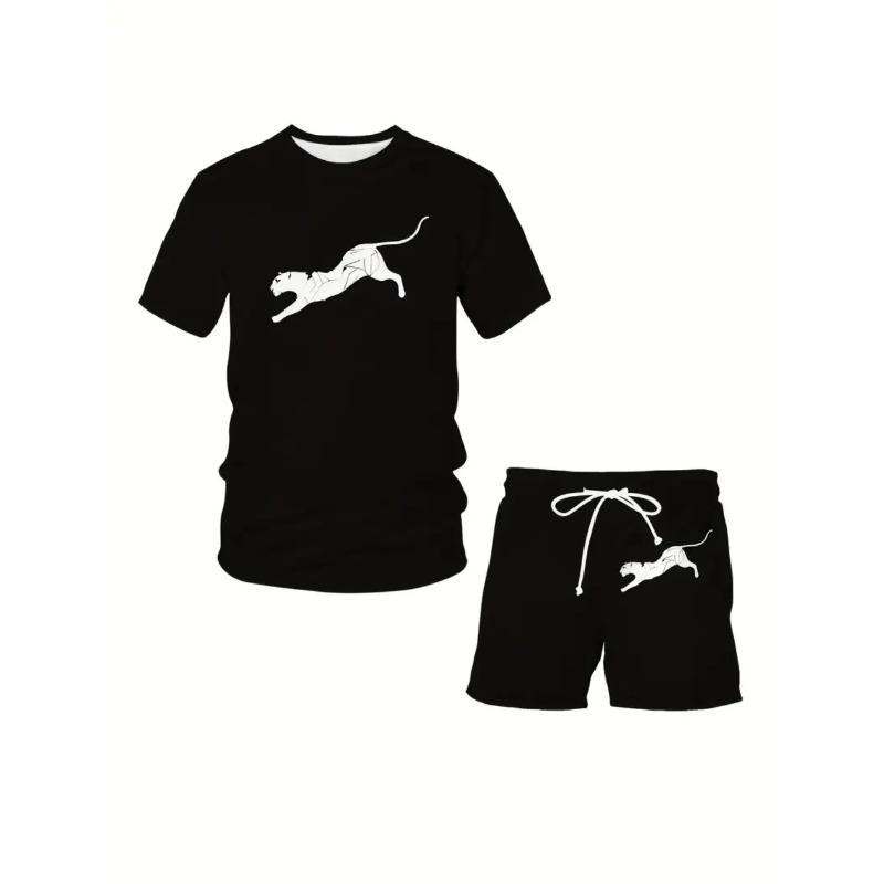 Summer Color Printed Fashionable Loose Sportswear Men's Plus Size Short Sleeved Daily Comfortable Two-piece Sport Wear