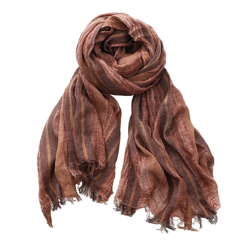 Breathable Cotton Linen Neckerchie Short Tassel Unisex Scarf Soft Striped Scarf Office
