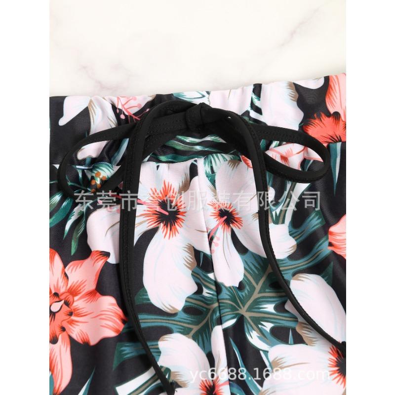 Pantaloncini da bagno con stampa floreale tropicale Vita alta Coulisse Spacco laterale Pantaloncini da spiaggia Costumi da bagno