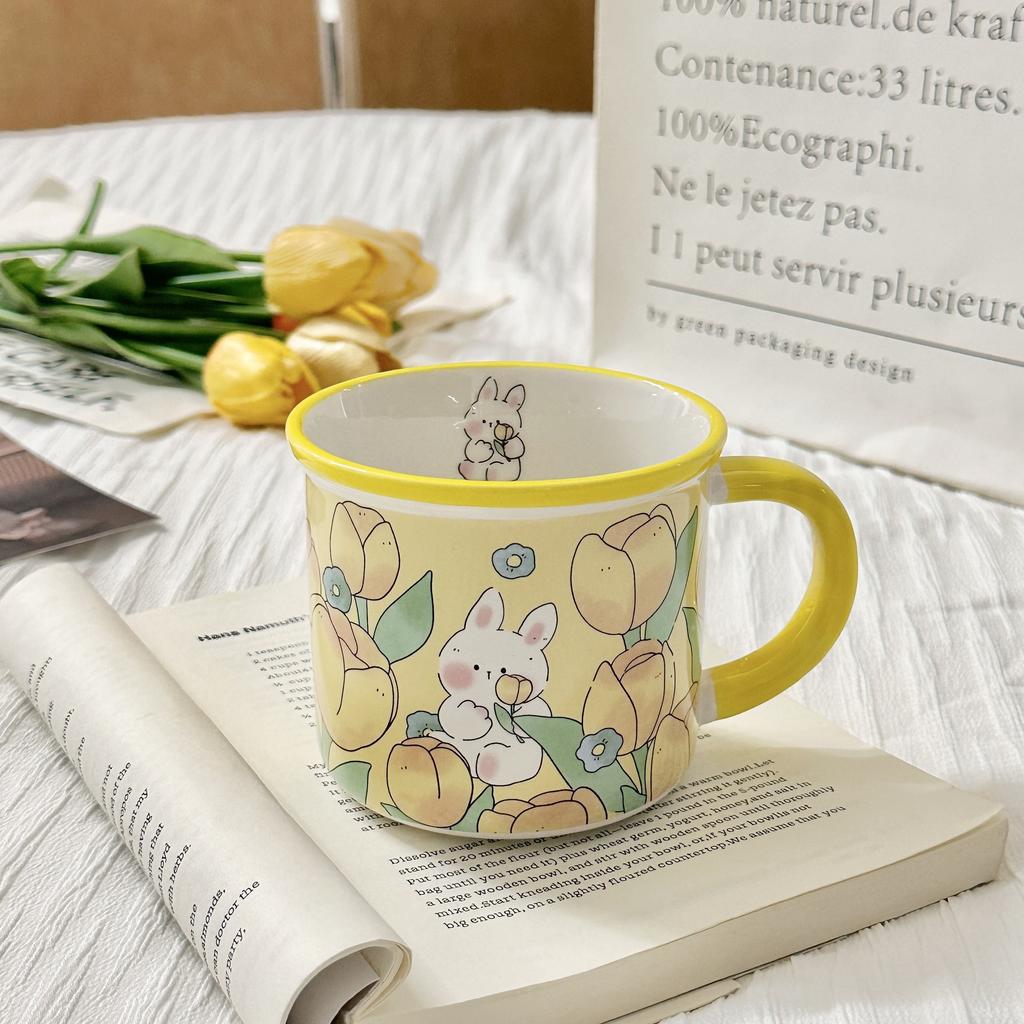 Mug with Lid High Value Ins Fengshui Cup for Girls Cute Home Breakfast Cup Ceramic Cup Souvenir Gift