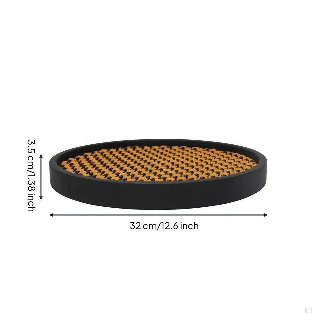 Decorative Woven Tray Black Rims Rustic Style Home Piece for Living Room,