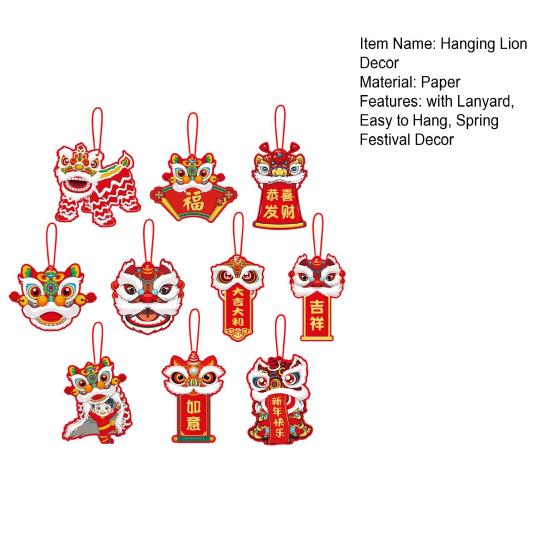 10 Stück Löwentanz-Hängedekoration mit Umhängeband, 2024, Jahr des Drachen, chinesisches Frühlingsfest, Topfpflanze, Hängeornament, Neujahrsanhänger