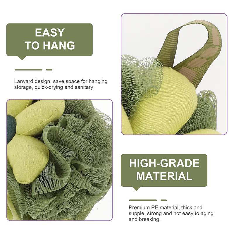 Bath Flower Shower Loofah Reusable Body Scrubber Exfoliating Mesh Bath Accessories For Kids Adults Lanyard Included Soft PE