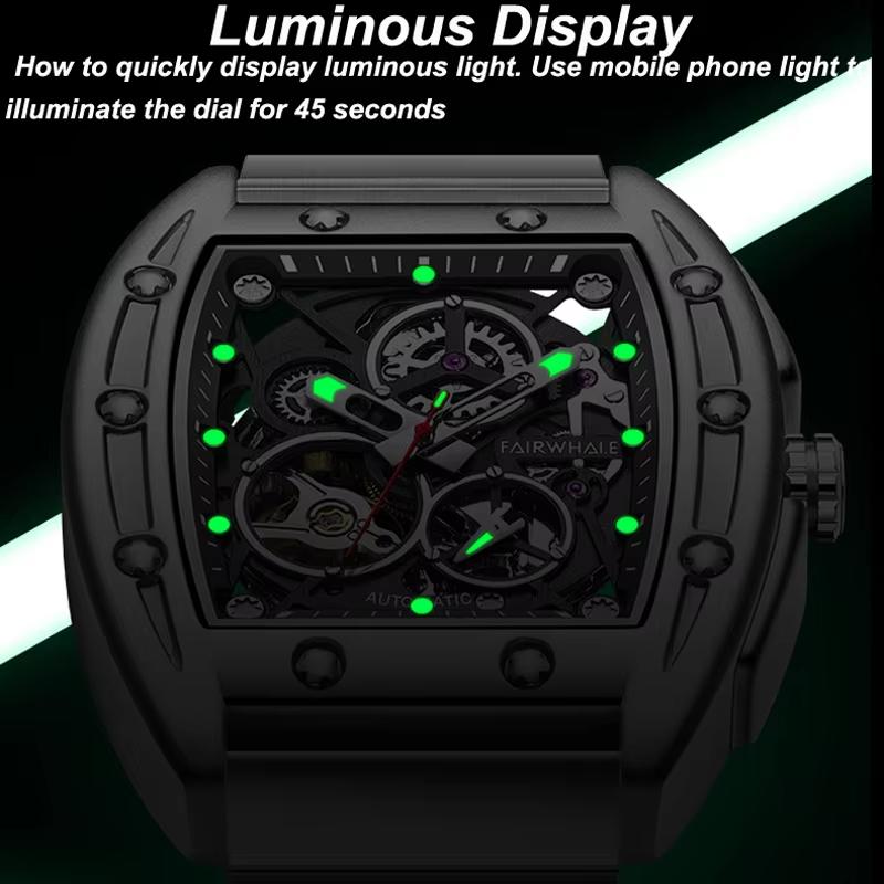 Mark Fairwhale Mens Watch Automatic Movement Tourbillon Mechanical Watches for Men Stainless Steel Skeleton Wristwatches Mens