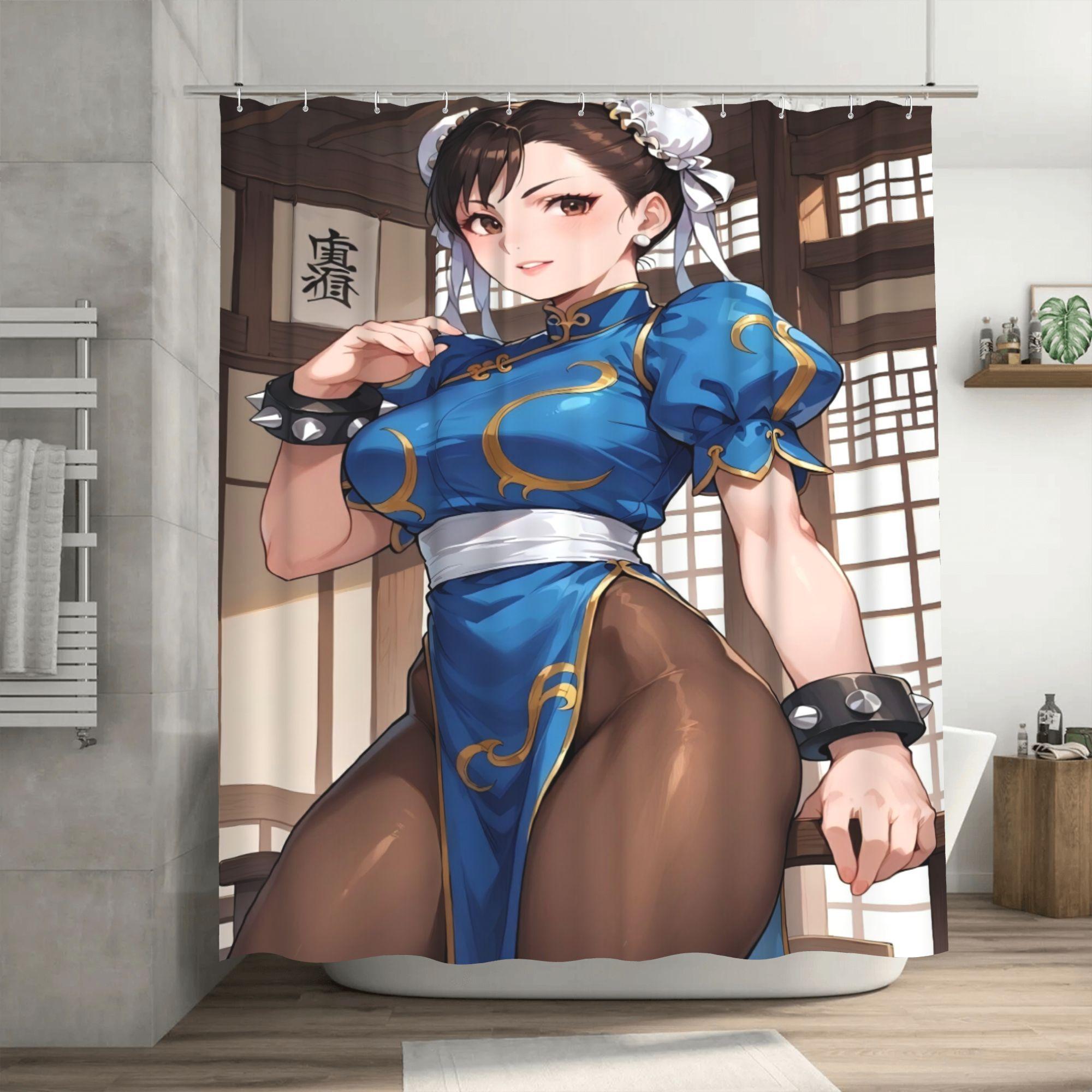 

Chun Li Anime Inspired Fashion Shower Curtain With Hooks, Removable & Durable Polyester Bathroom Decor, Machine Washable, Elegan W60H190(CM)-1 Pcs
