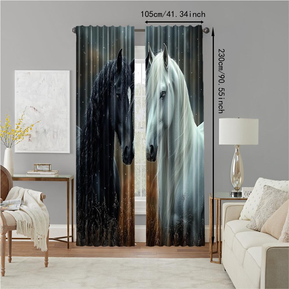 2 pcs   versatile polyester transparent curtains for home decoration Horse for use in bedrooms and living rooms