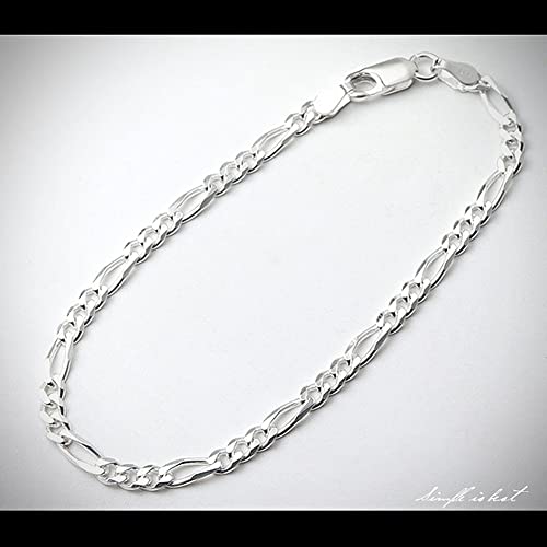 [Shinjuku Gin no Kura] Silver 925 Figaro Chain Bracelet, 18-20cm, 6-Face Cut, Simple and Elegant Design Chain, Men's, Large Size
