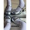 Korean version of Mary Jane shoes 2025 new thick heel silver bow JK single shoes light mouth girl round head small leather shoes