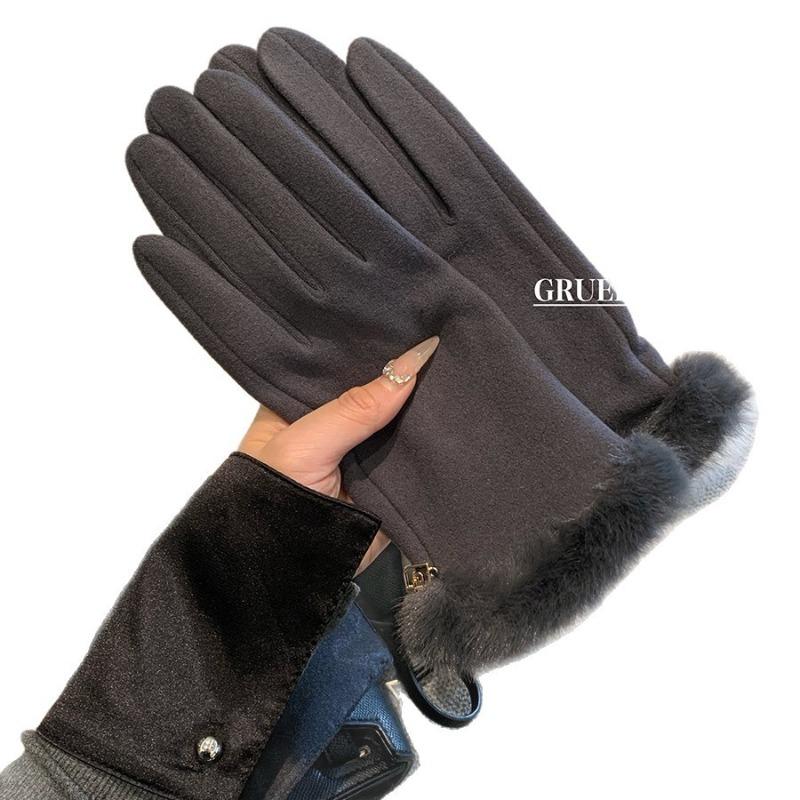 Tausend Gold Gefühl leichter Luxus Deutsch Plüschhandschuhe Damen Herbst und Winter Reiten Kälteschutz und warm Fingerlose Frotteehandschuhe