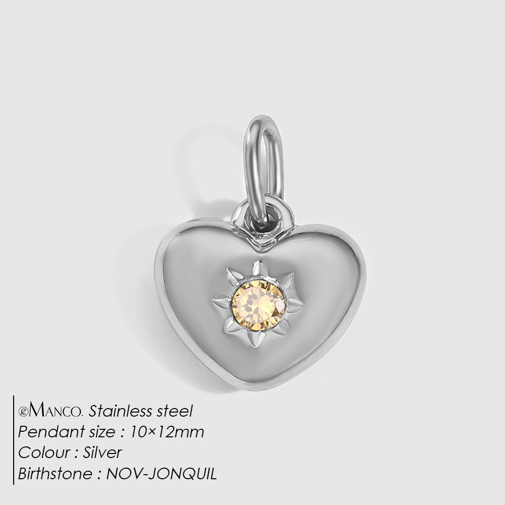 eManco Stainless Steel Heart Charm Valentine's Day Charms Multicolor Birthstone Pendants for Girl Sweet Jewelry Making