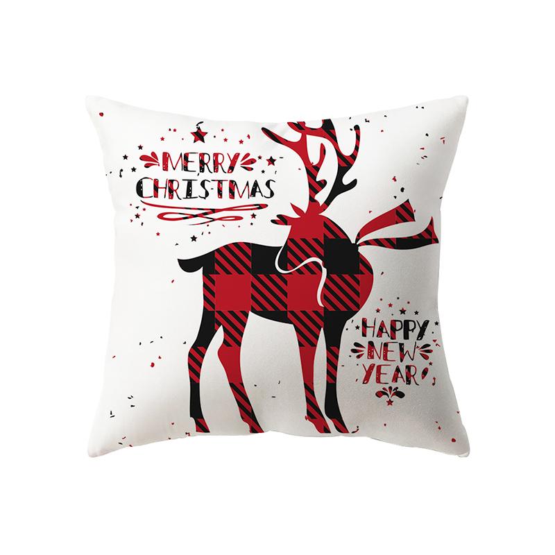 Weihnachtsthema-Elch-Druckmuster-Polyester-Kissenbezug für Zuhause, Wohnzimmer, Sofa, Dekoration, quadratischer Kissenbezug