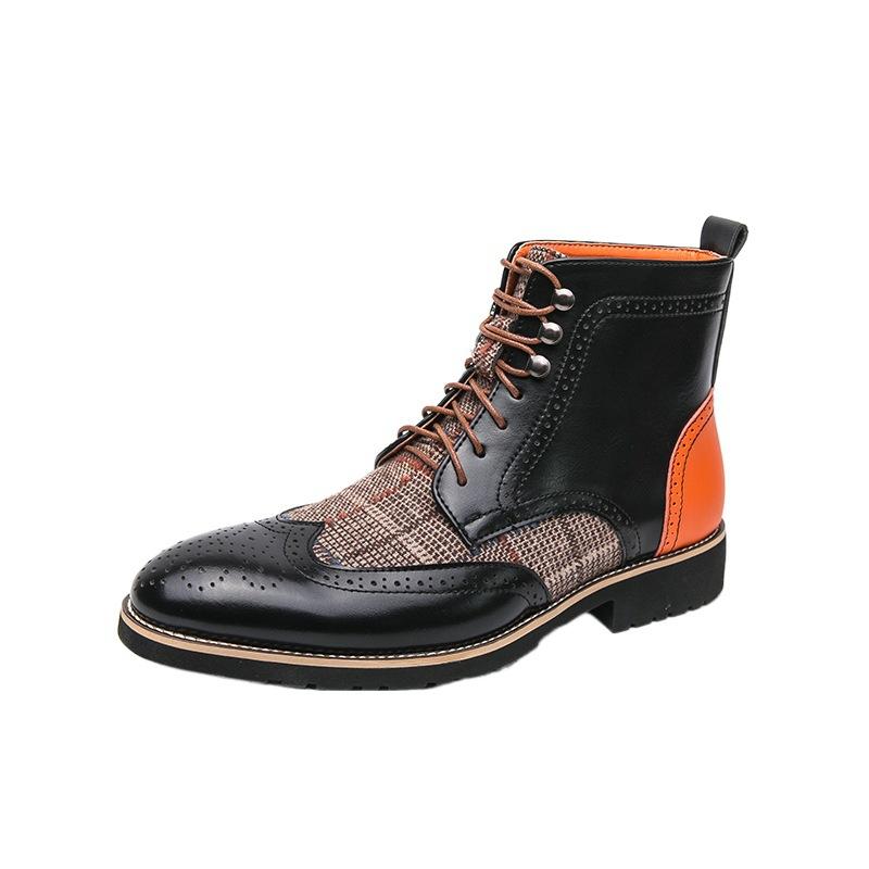 British style men's medium and high-top leather shoes Brock business casual short boots fashionable retro pointed heightening Martin boots