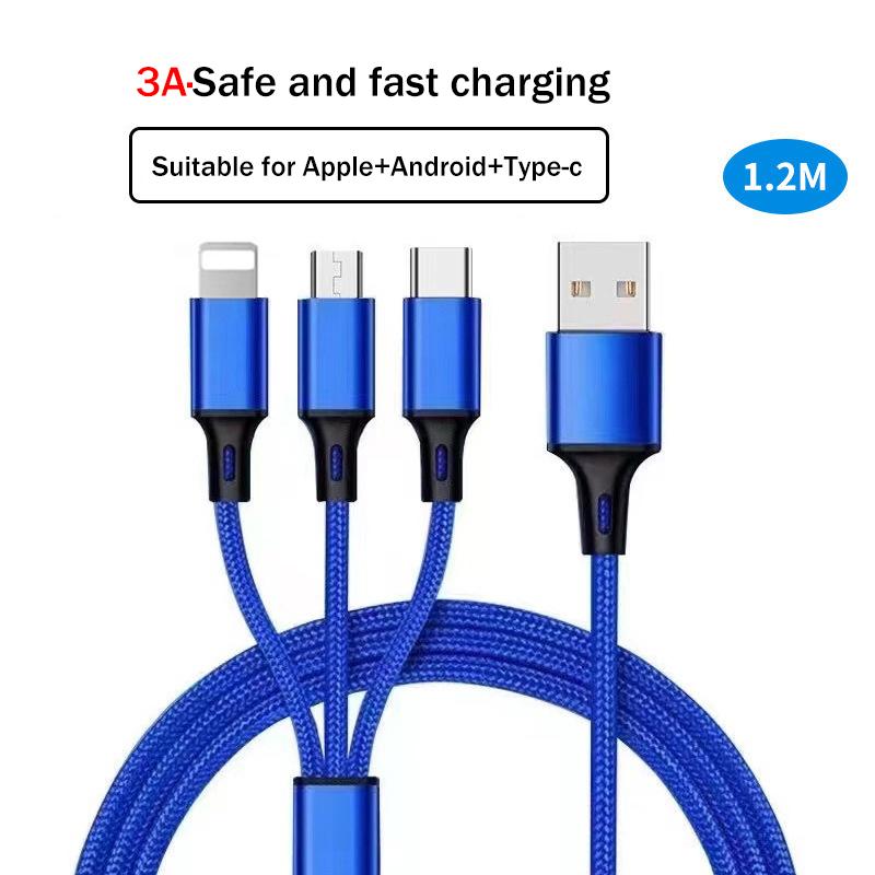 3 In 1 Usb Cable Micro Usb Type C Charger Cable Multi Usb Port Fast Charging Cord For Iphone 11 12 13 Pro Max Xiaomi Samsung