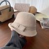 Curly Wool Bow Top Hat for Women Winter French Dome Gold Hat Showing Face Small Fisherman Hat Basin Hat