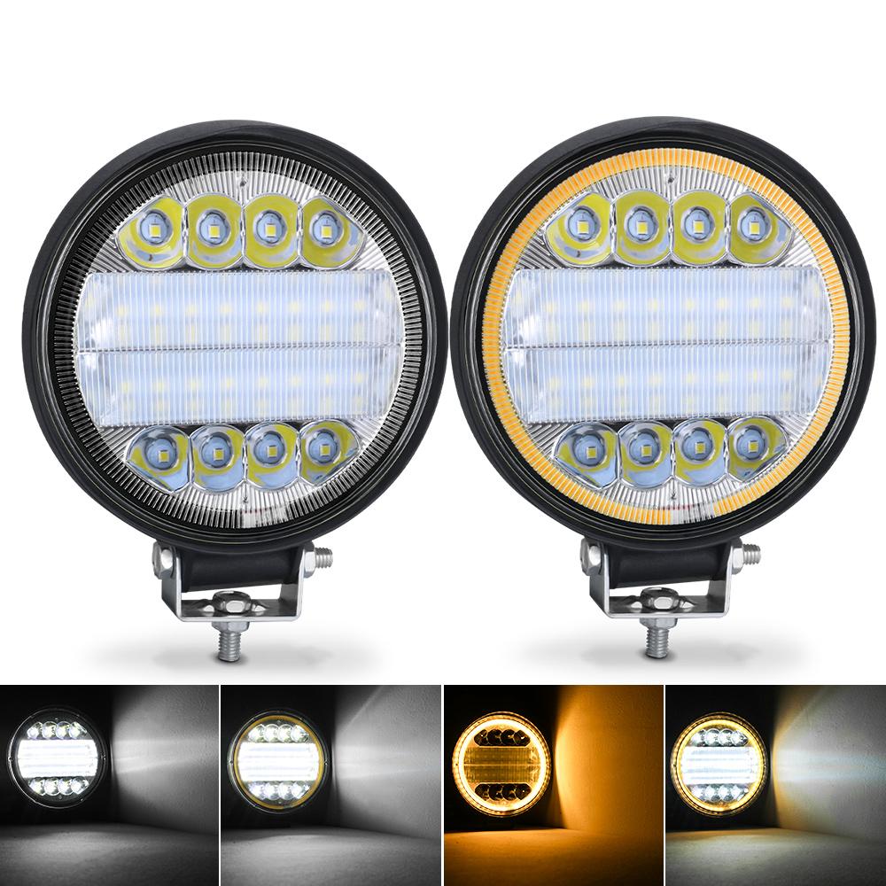 4x4 Led Work Light 72W 24LED Tractor Fog Light High Power Bar Round Spot Offroad ATV Jeep for Truck SUV 4WD White 6000K 12V 24V