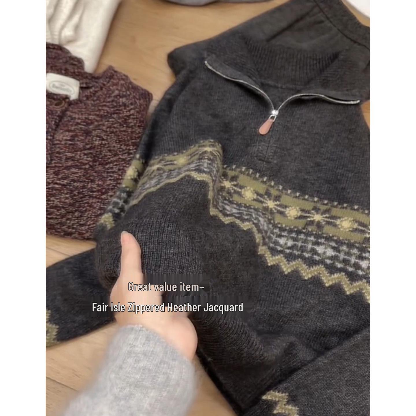 Fair Isle Women s Winter Color Block Zipper Stand Collar Pullover M (for 95-105 jin)