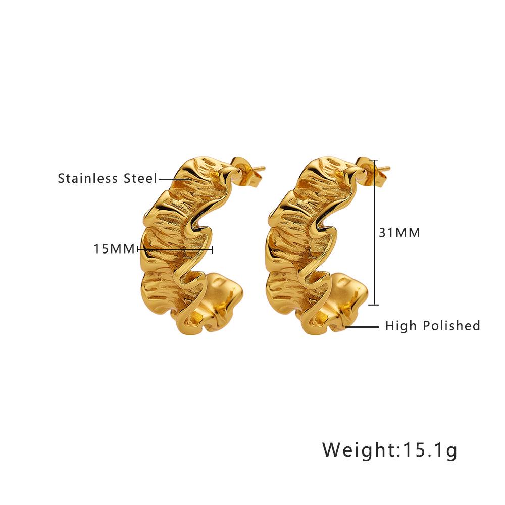 18K Gold-Plated INS Style Irregular Wave Titanium Steel Stud Earrings for Women