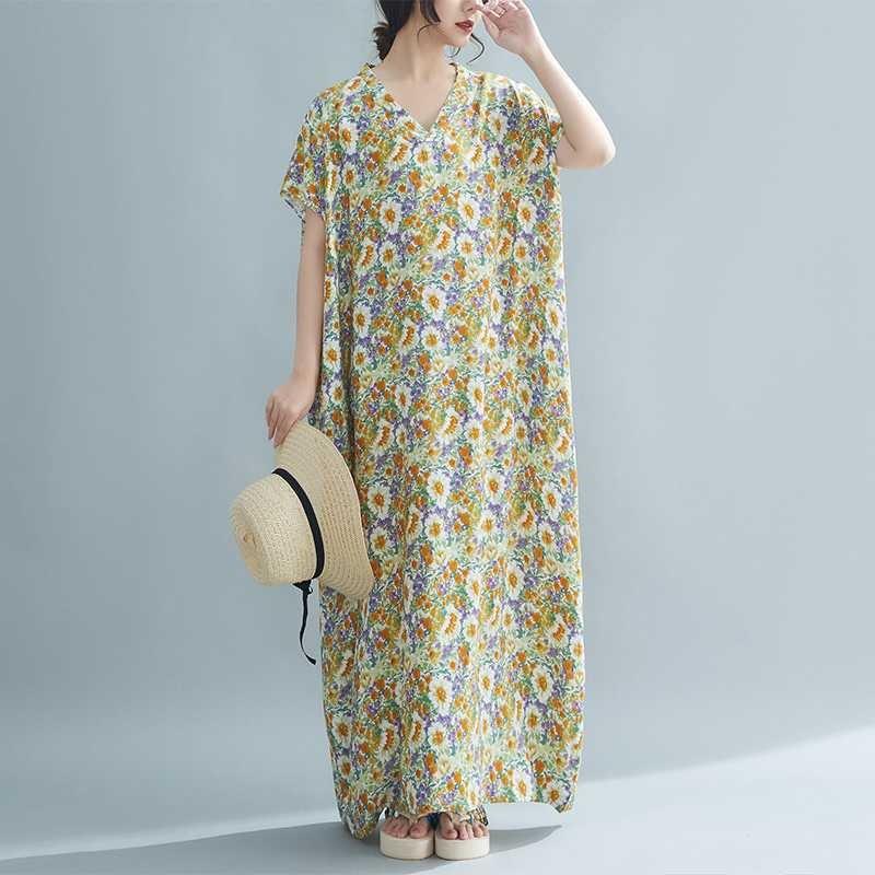 Boho Summer Dress Relaxed V-Neck Printed Maxi Dress In Soft Rayon